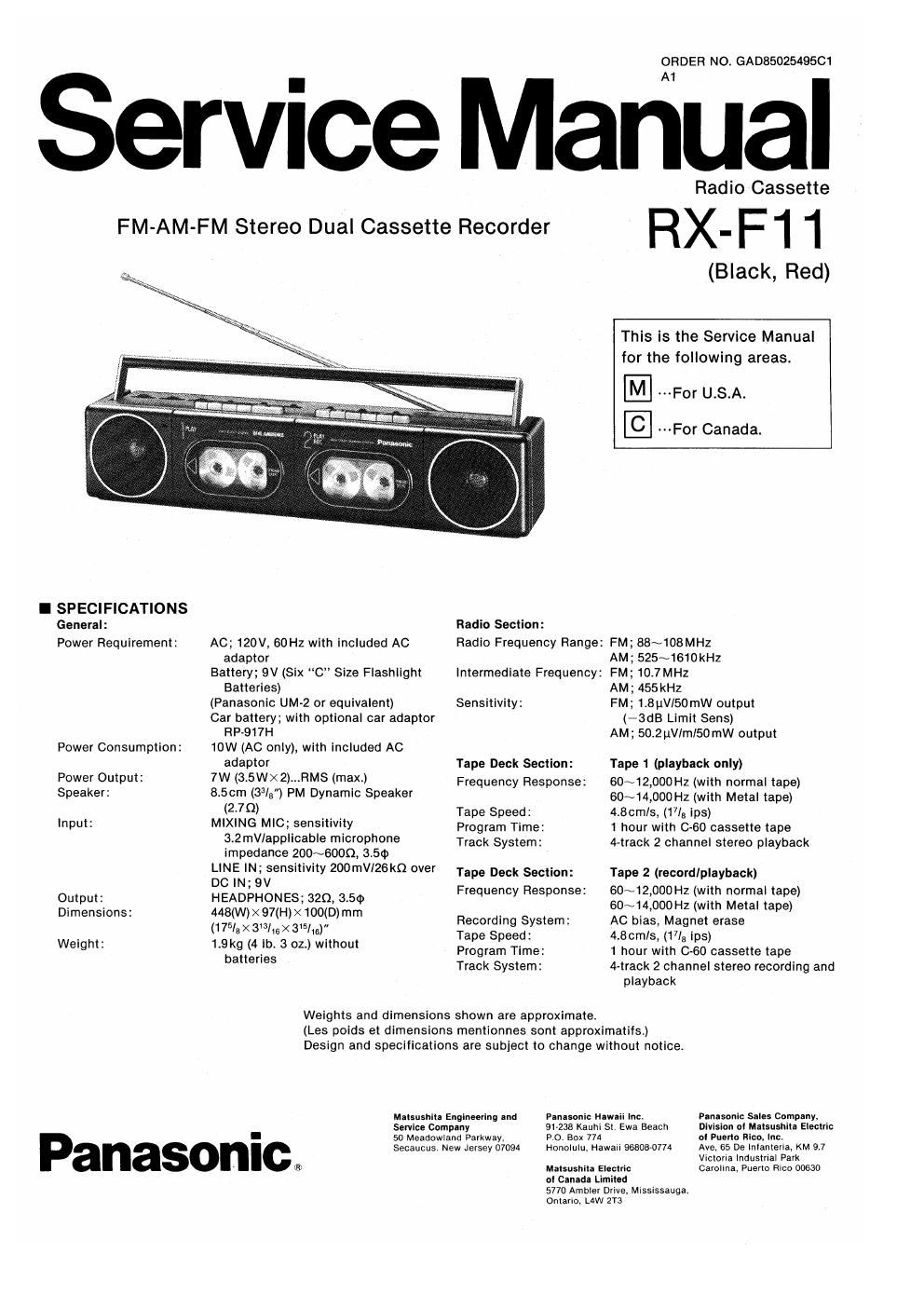 panasonic rx f 11 service manual