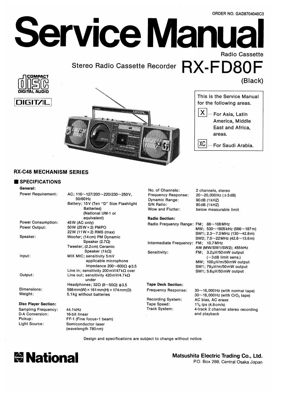 panasonic rx fd 80 f service manual