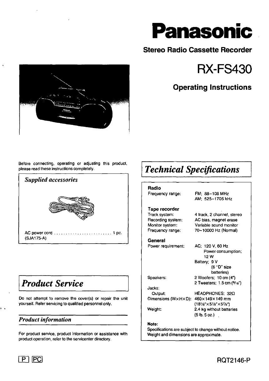 panasonic rx fs 430 owners manual