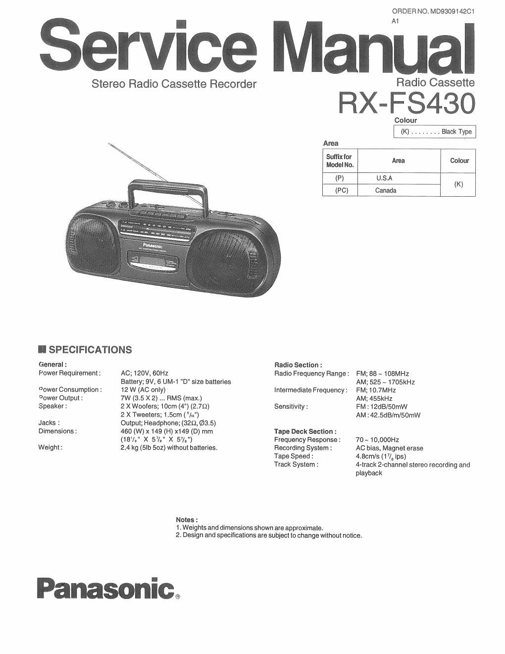 panasonic rx fs 430 service manual