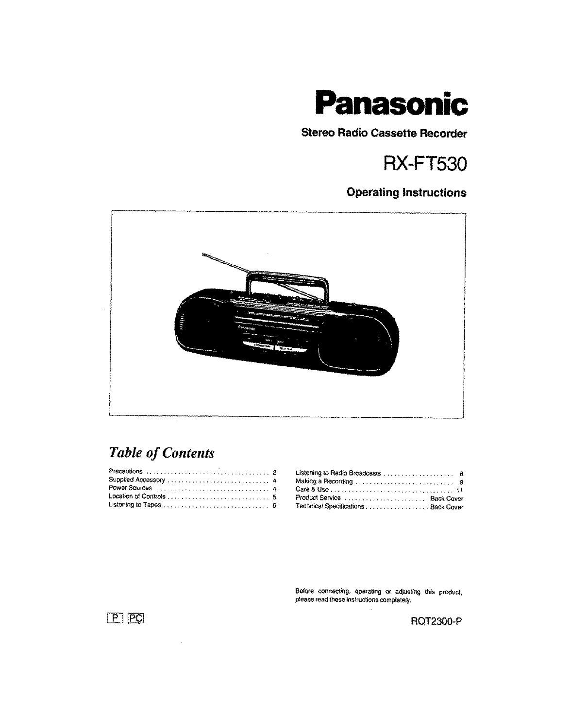 panasonic rx ft 530 owners manual