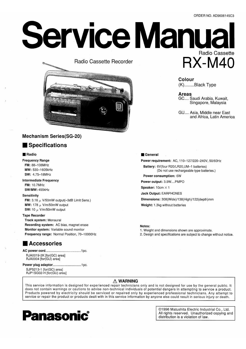 panasonic rx m 40 service manual