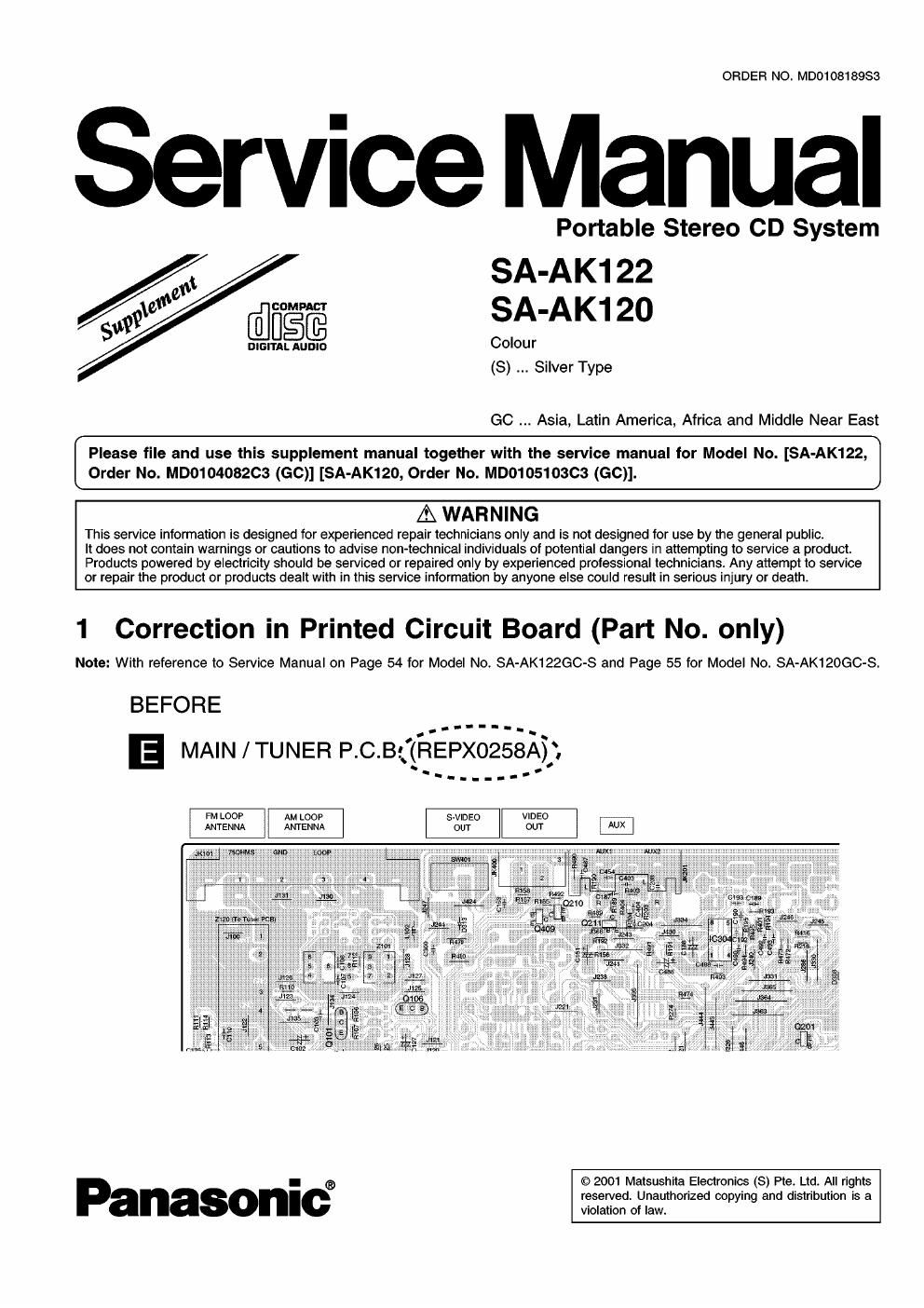 panasonic sa ak 120 service manual