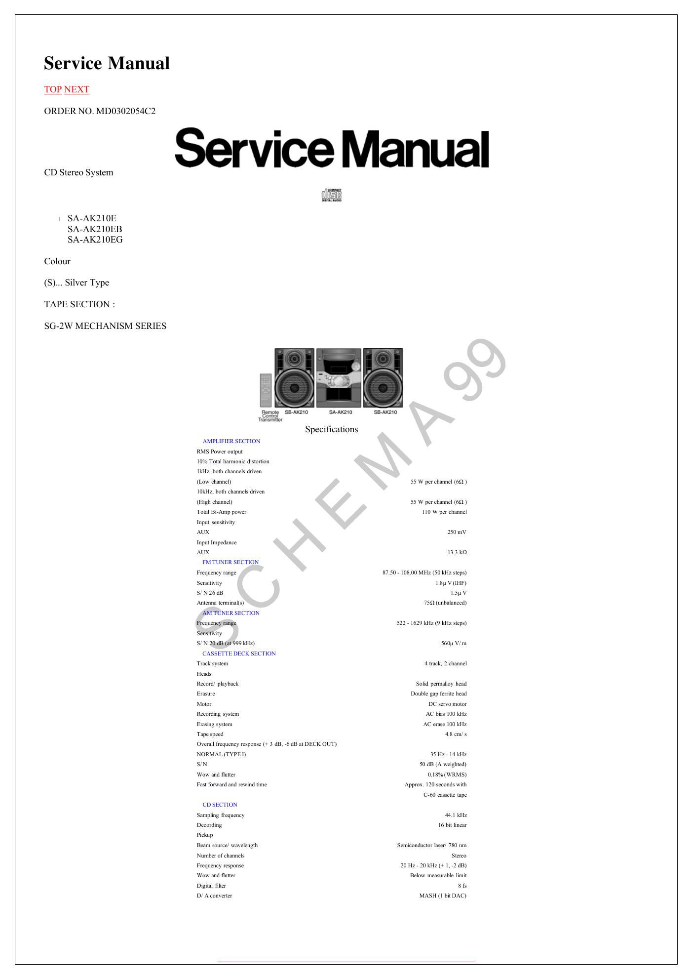 panasonic sa ak 210 service manual