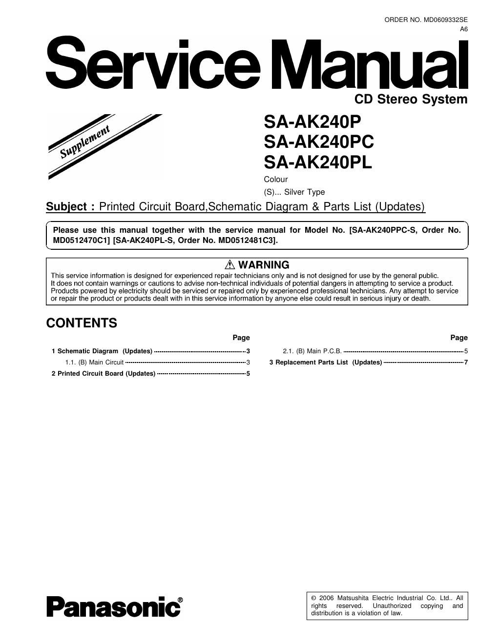 panasonic sa ak 240 p service manual