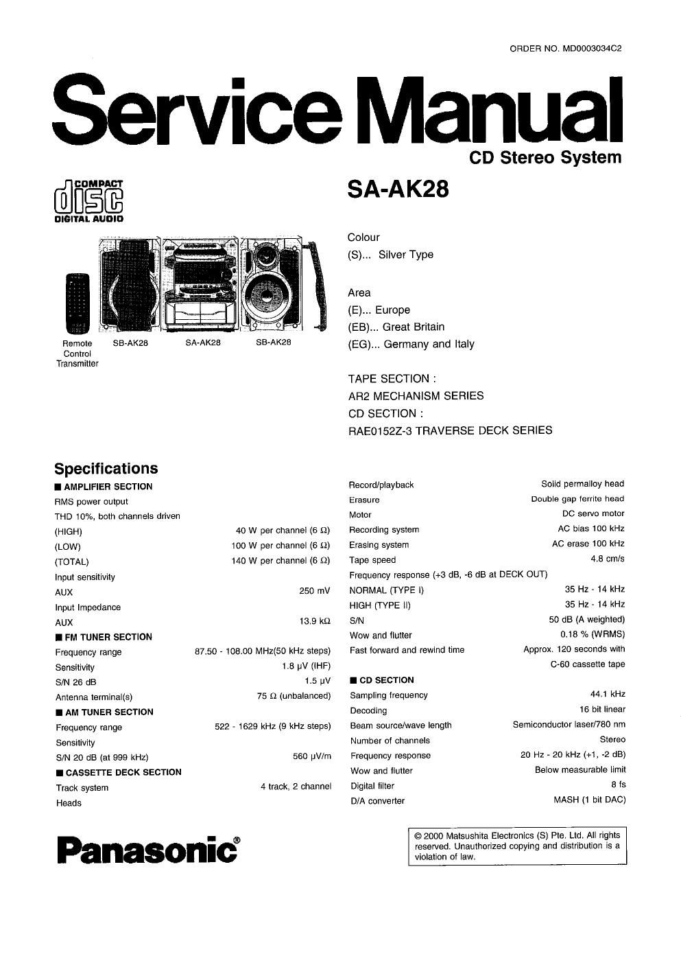 panasonic sa ak 28 service manual