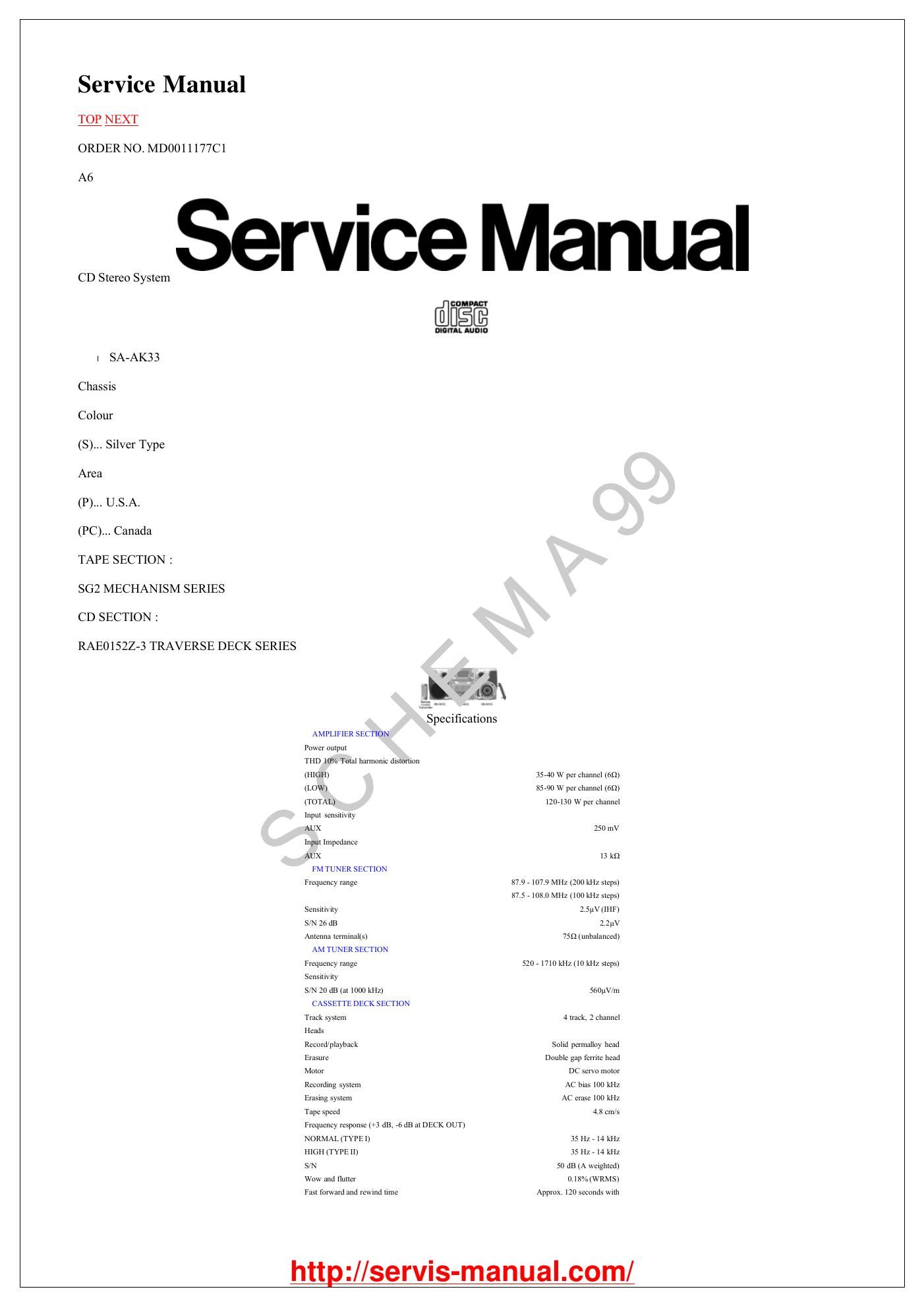 panasonic sa ak 33 service manual
