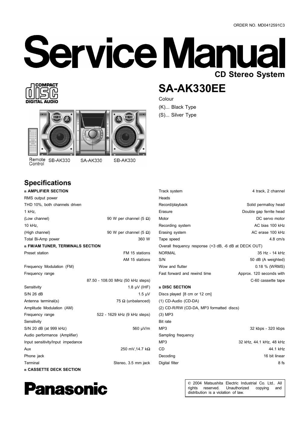 panasonic sa ak 330 ee service manual