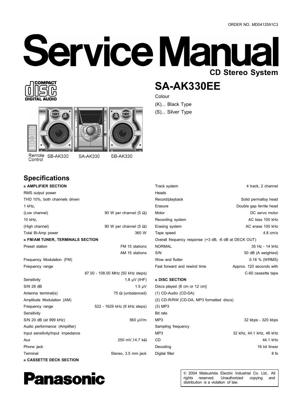 panasonic sa ak 330 ee service manual