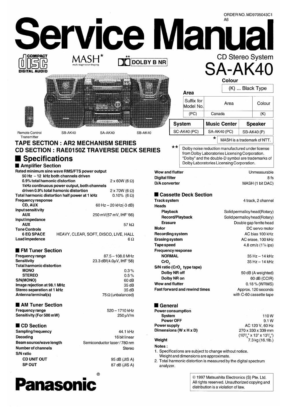 panasonic sa ak 40 service manual