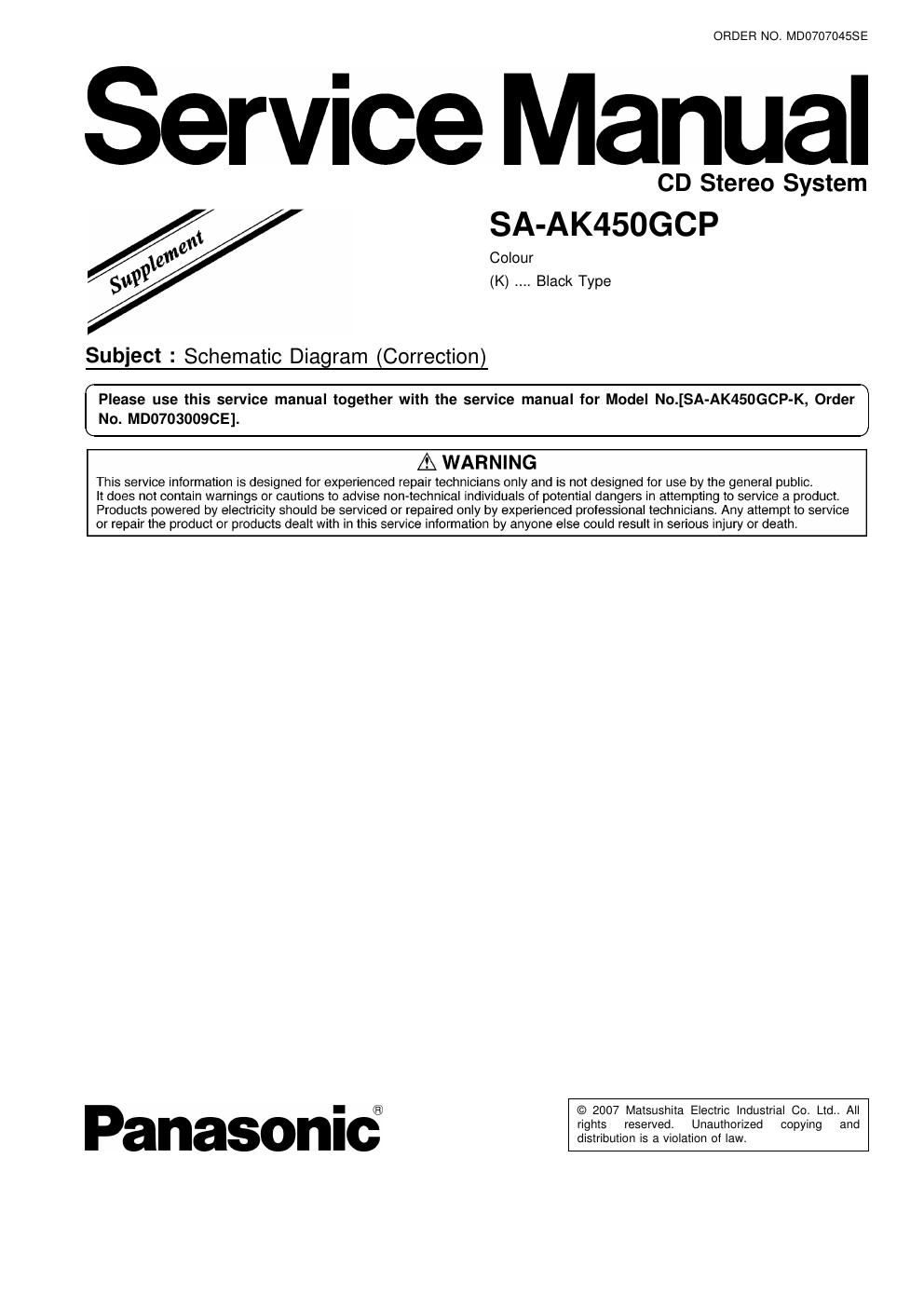 panasonic sa ak 450 gcp service manual