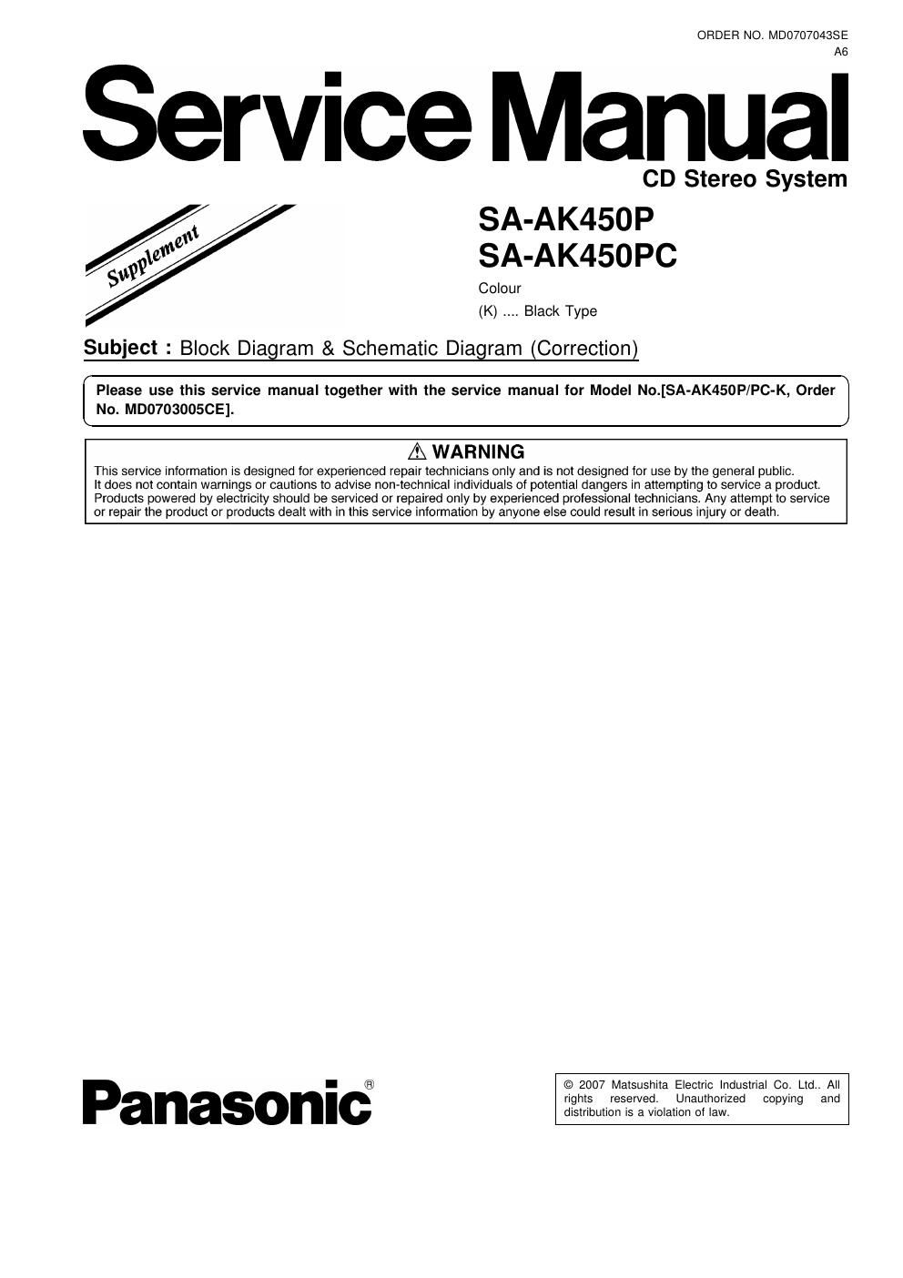 panasonic sa ak 450 pc service manual