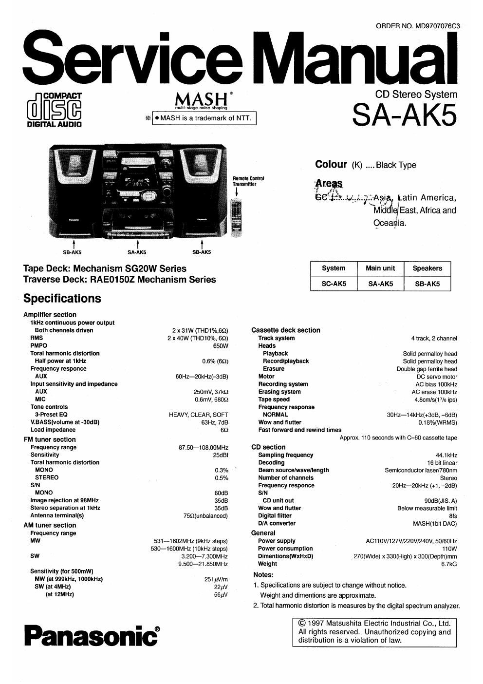 panasonic sa ak 5 service manual