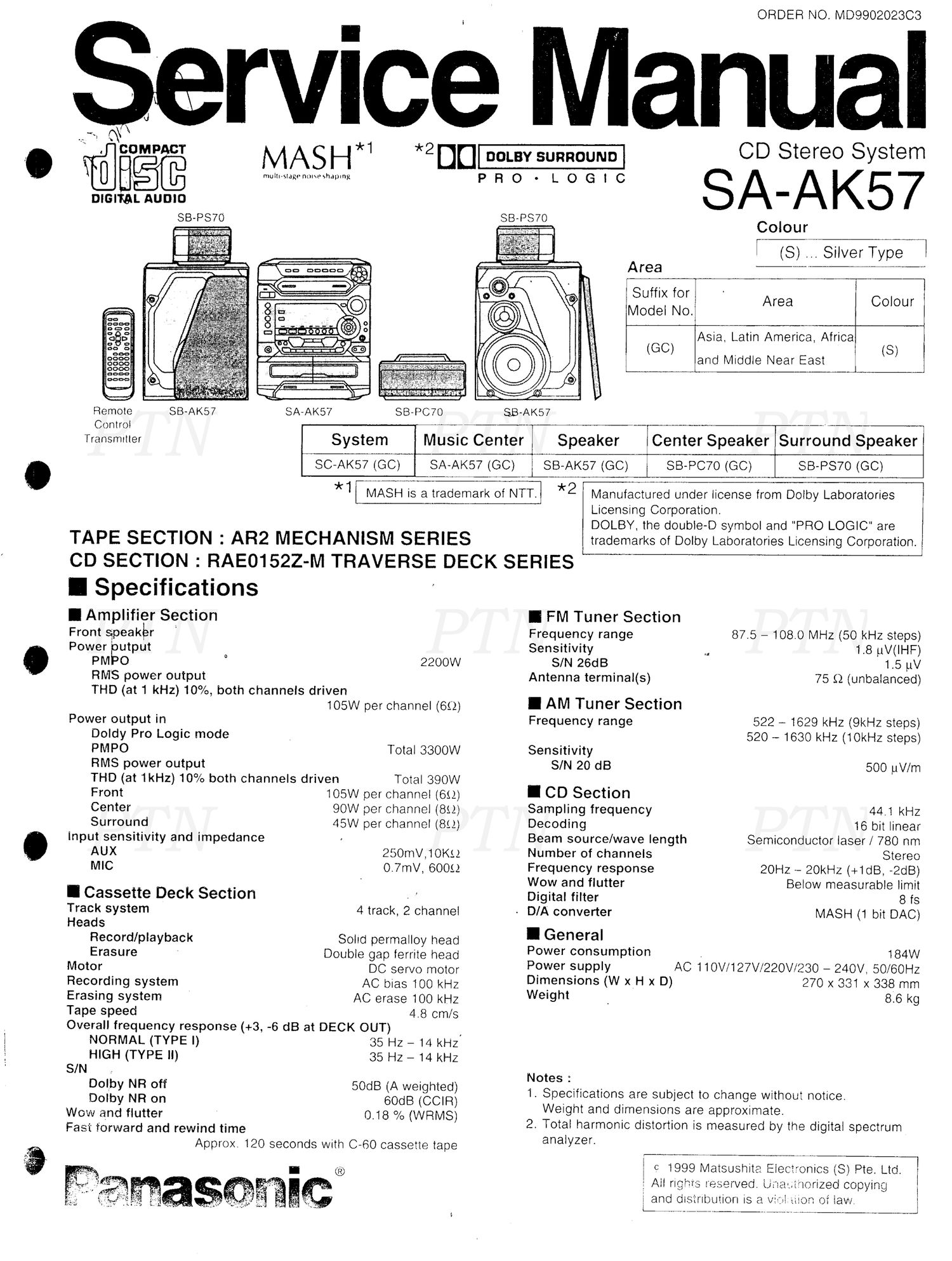 panasonic sa ak 57 service manual