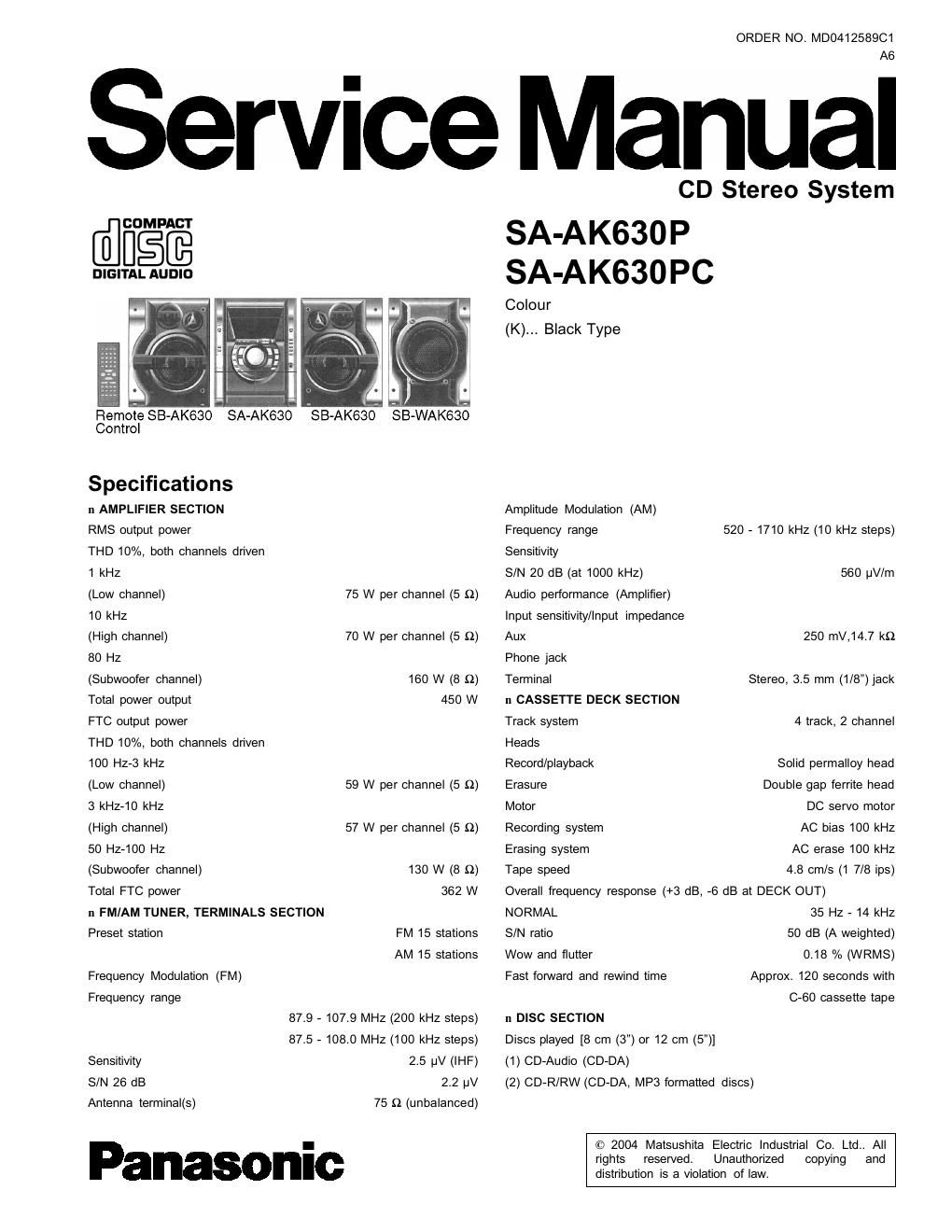 panasonic sa ak 630 p service manual