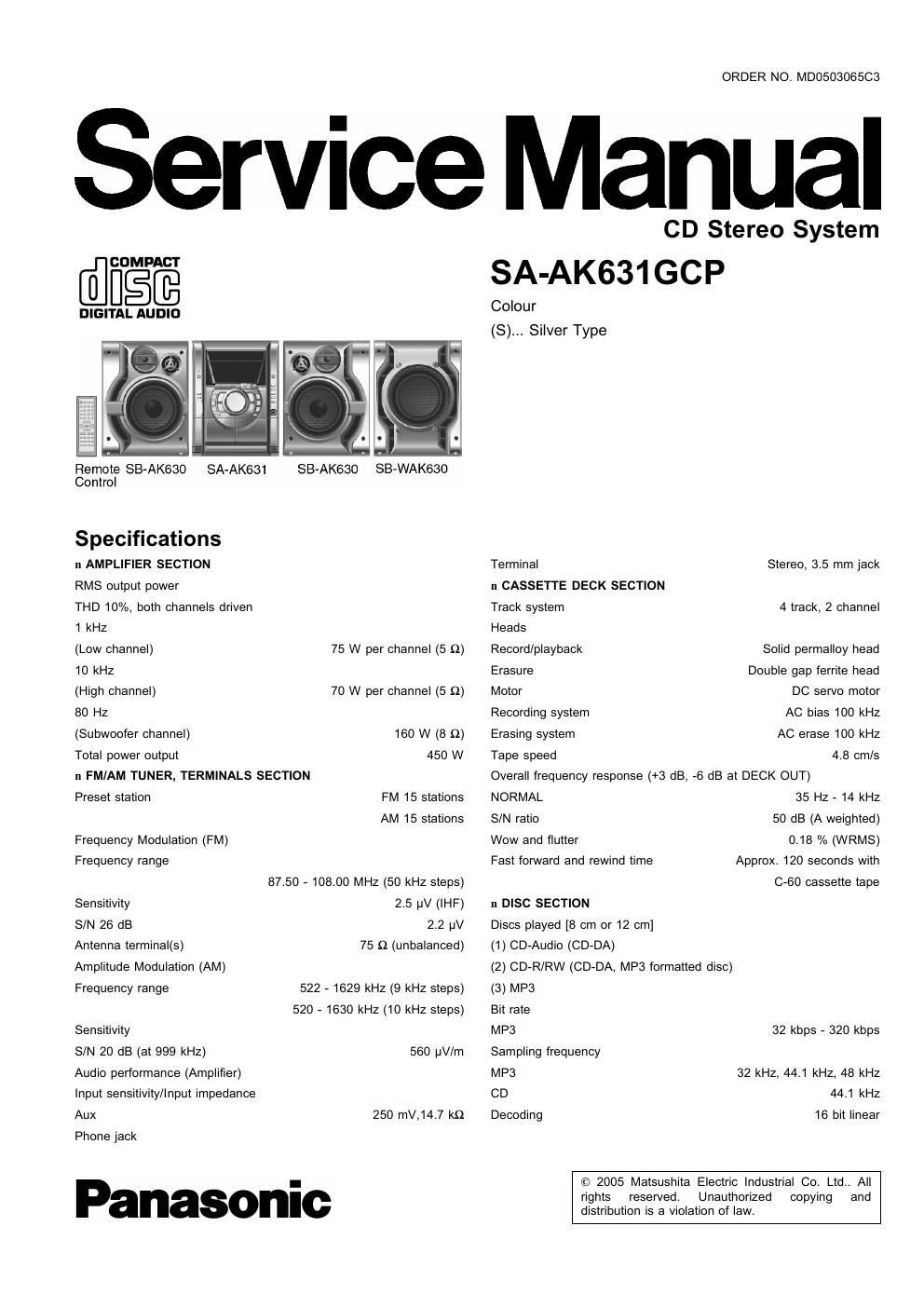 panasonic sa ak 631 gcp service manual