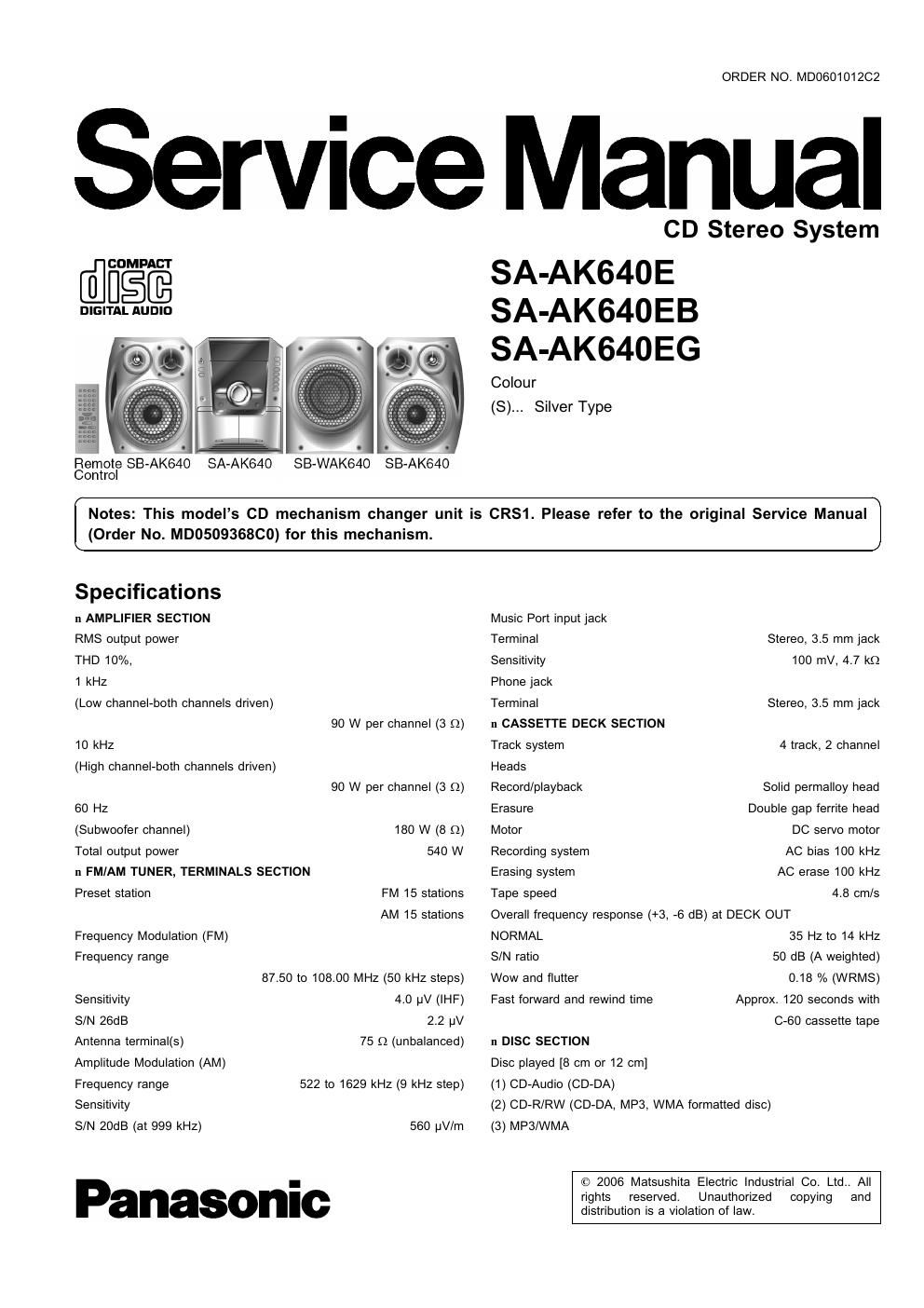 panasonic sa ak 640 eb service manual