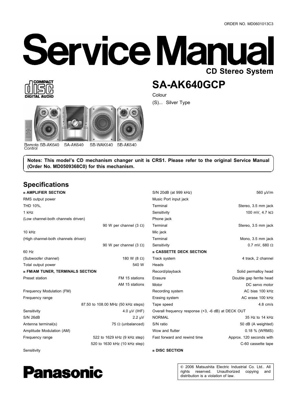 panasonic sa ak 640 gcp service manual