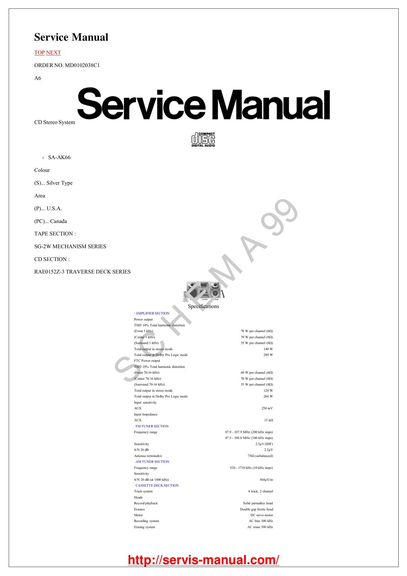 panasonic sa ak 66 service manual