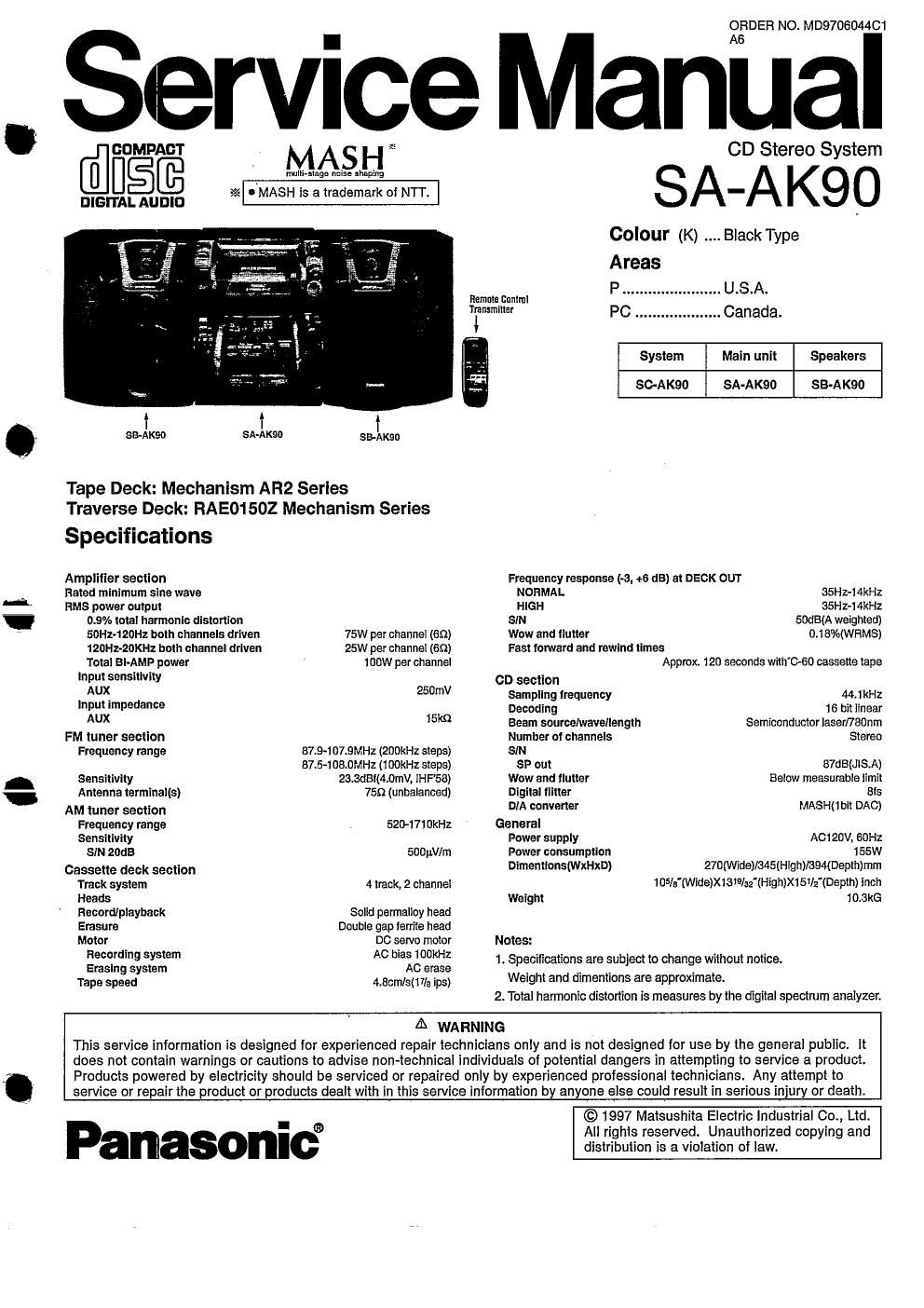 panasonic sa ak 90 service manual