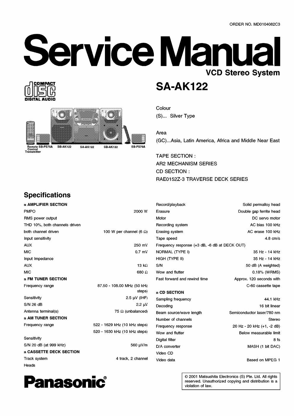 panasonic sa ak122 audio sys