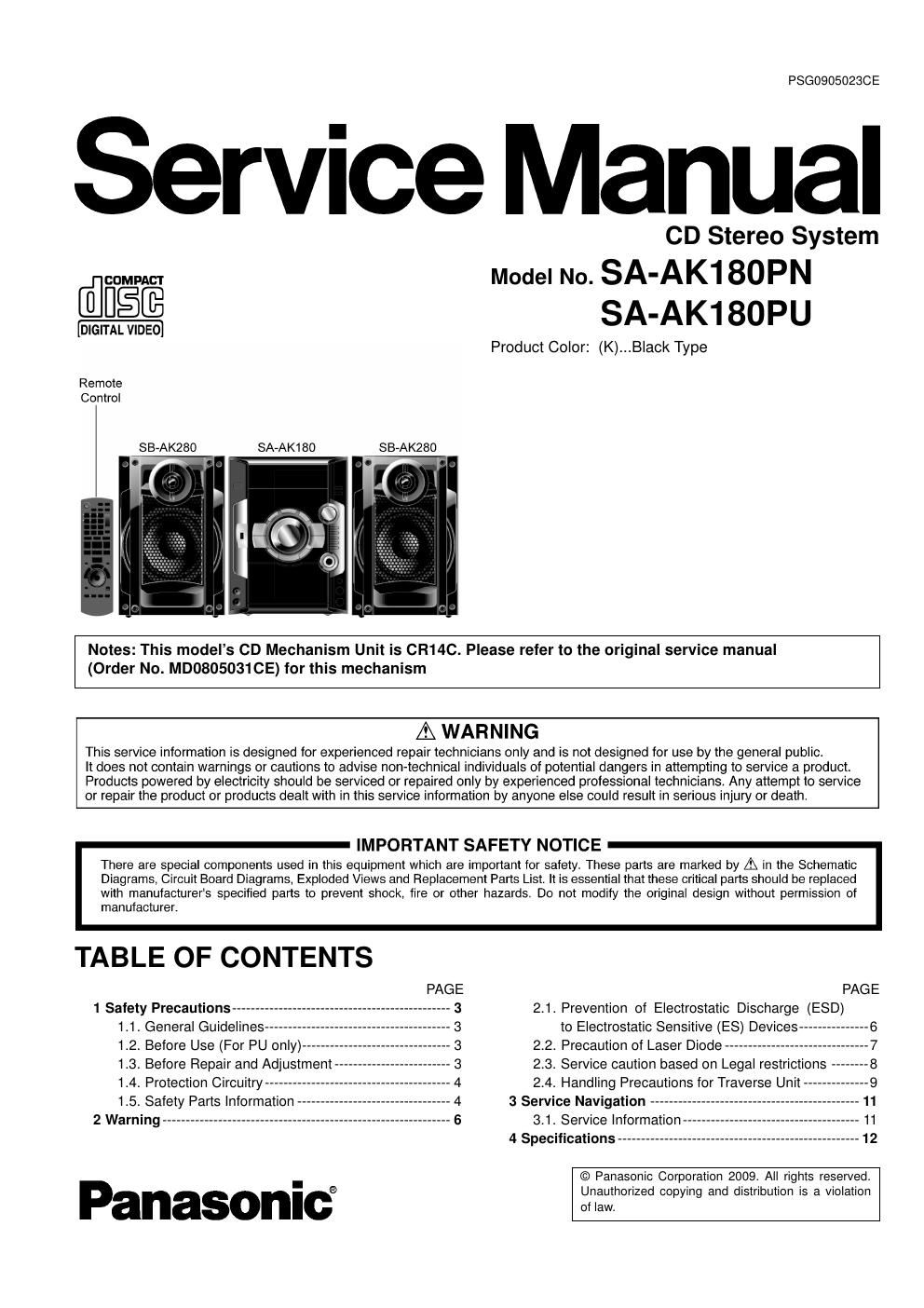 panasonic sa ak180 panasonic service manual