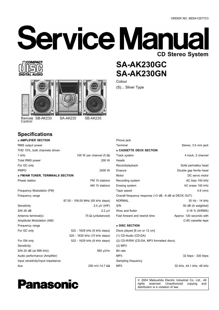 panasonic sa ak230 gc gn panasonic audio