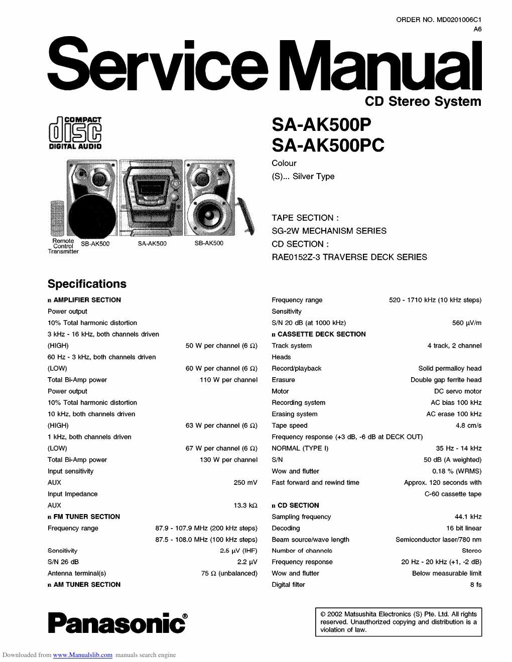 panasonic sa ak500p service manual