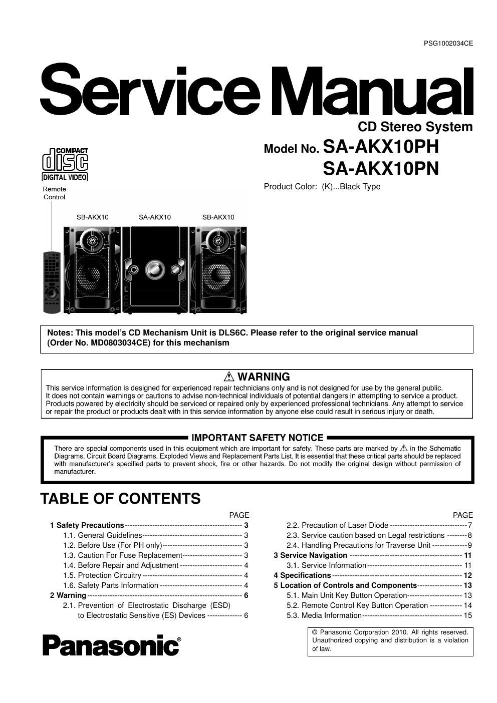 panasonic sa akx 10 service manual