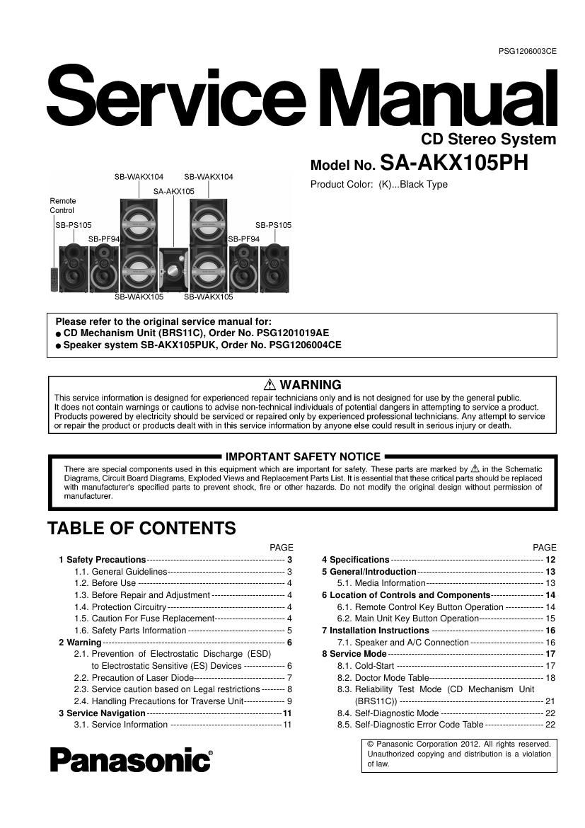 panasonic sa akx105ph service manual