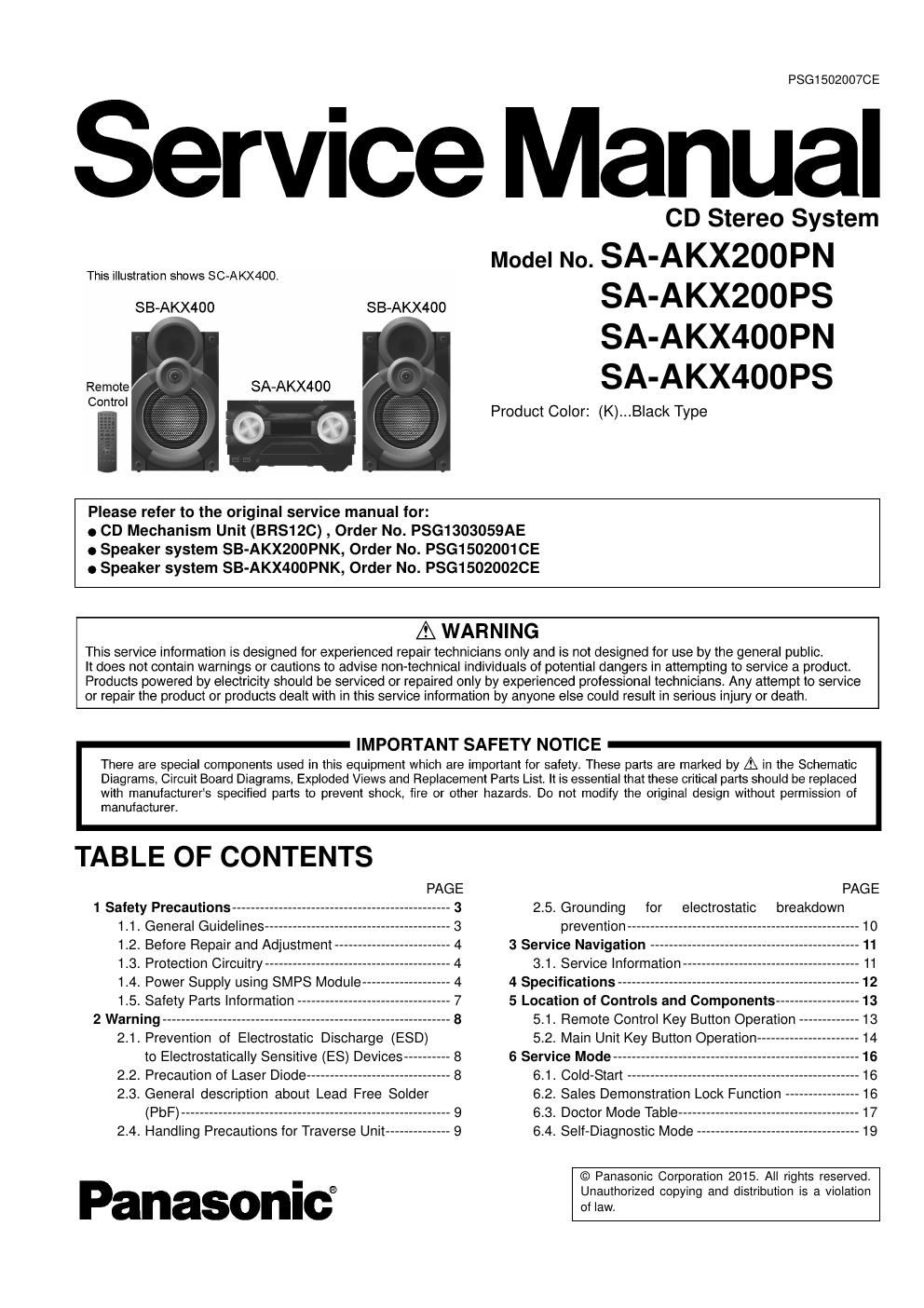 panasonic sa akx200p service manual