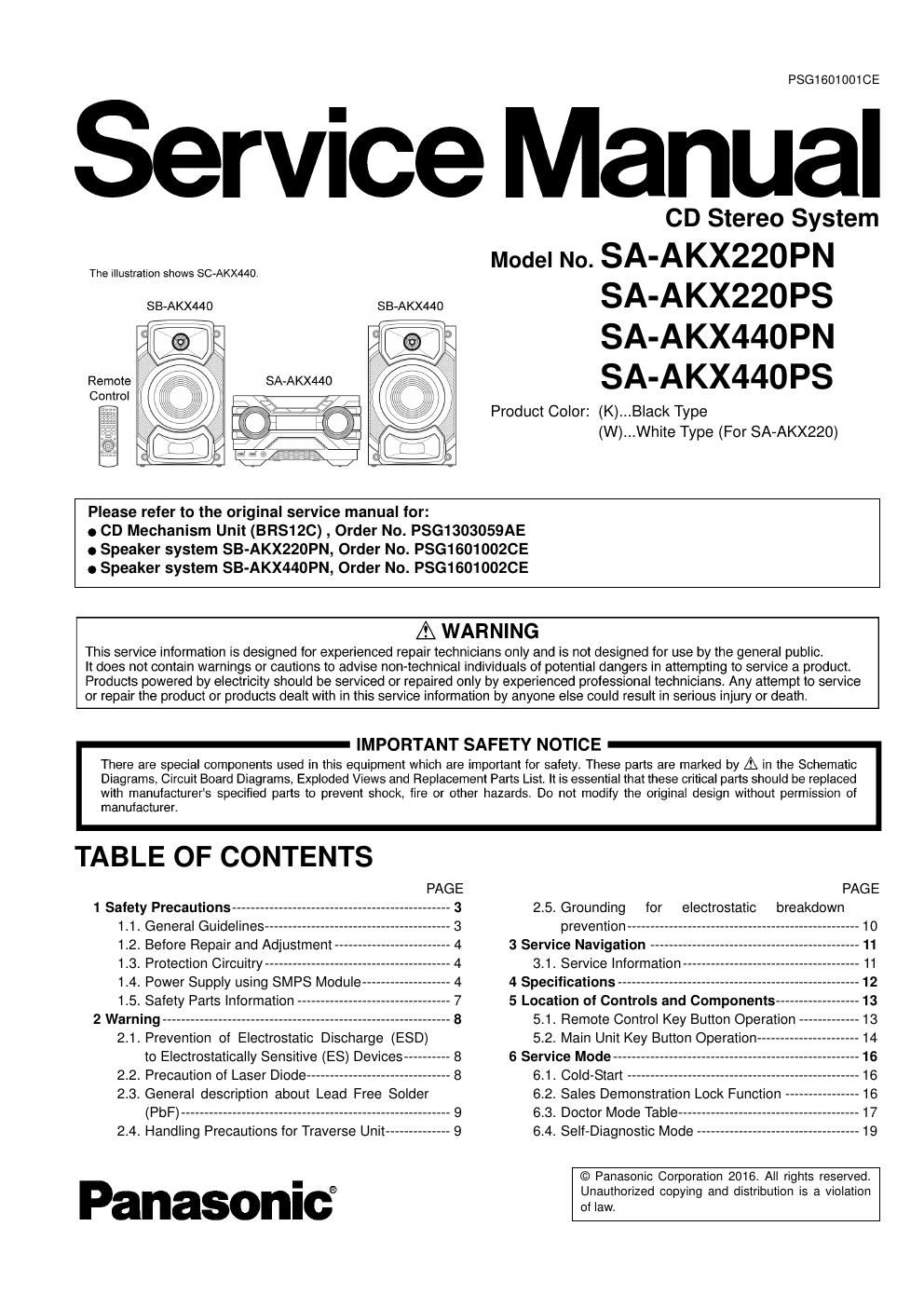 panasonic sa akx220p service manual