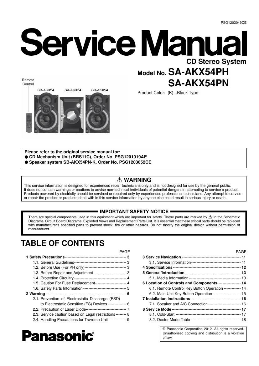 panasonic sa akx54 psg1203049ce