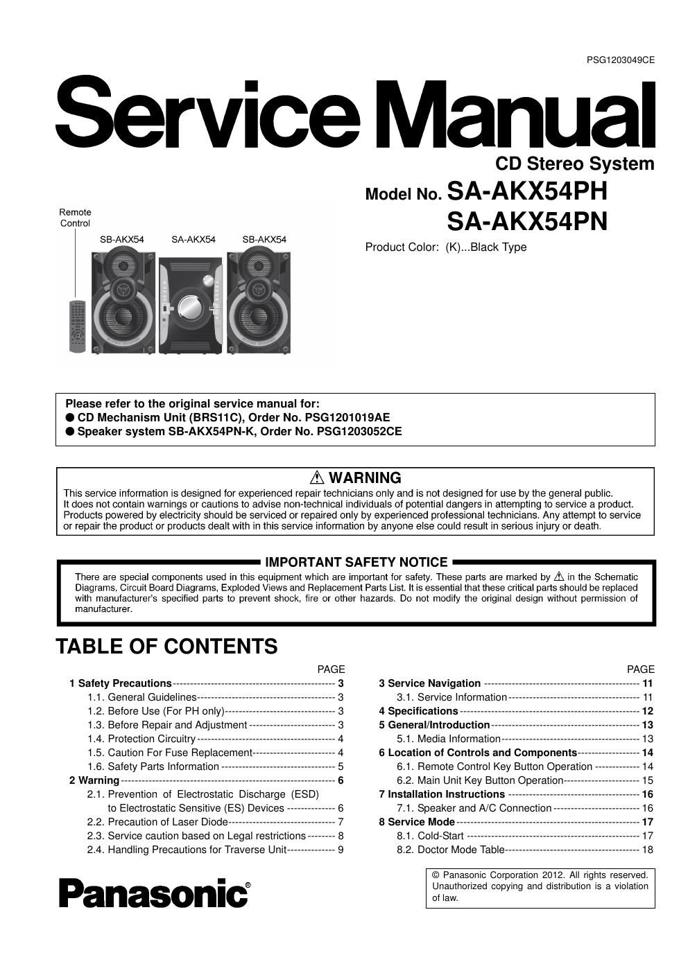 panasonic sa akx54 service manual