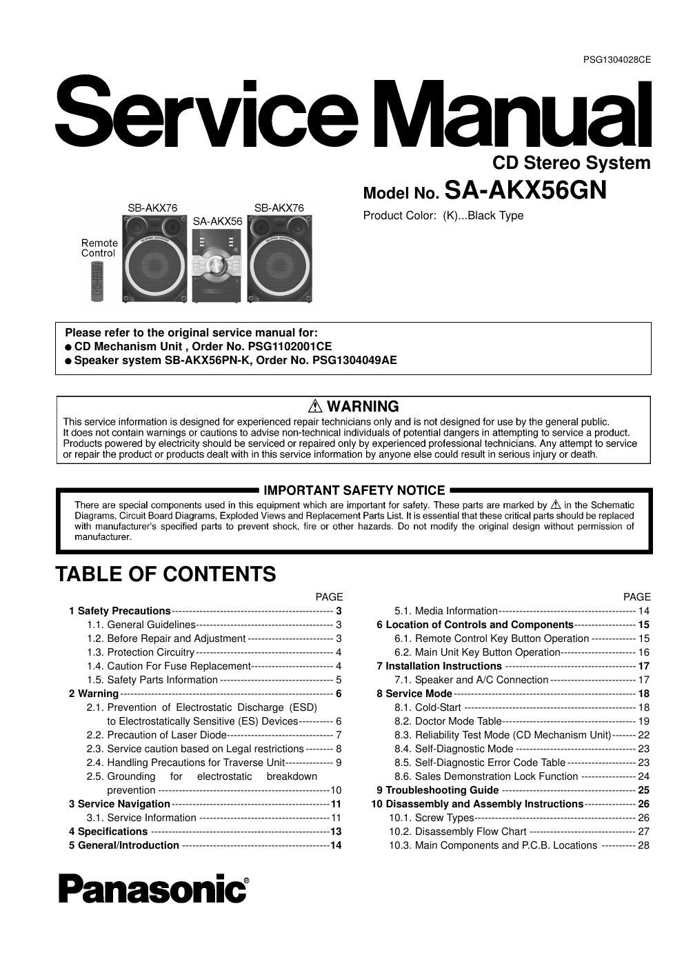 panasonic sa akx56 gn service en