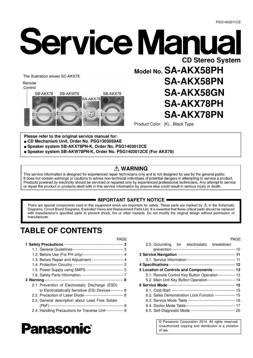 panasonic sa akx58 78 service manual