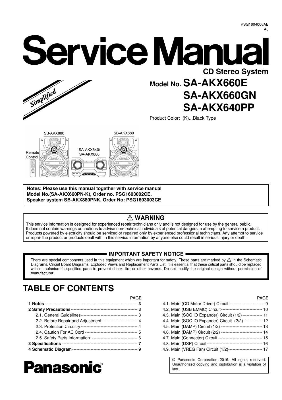 panasonic sa akx660 service manual