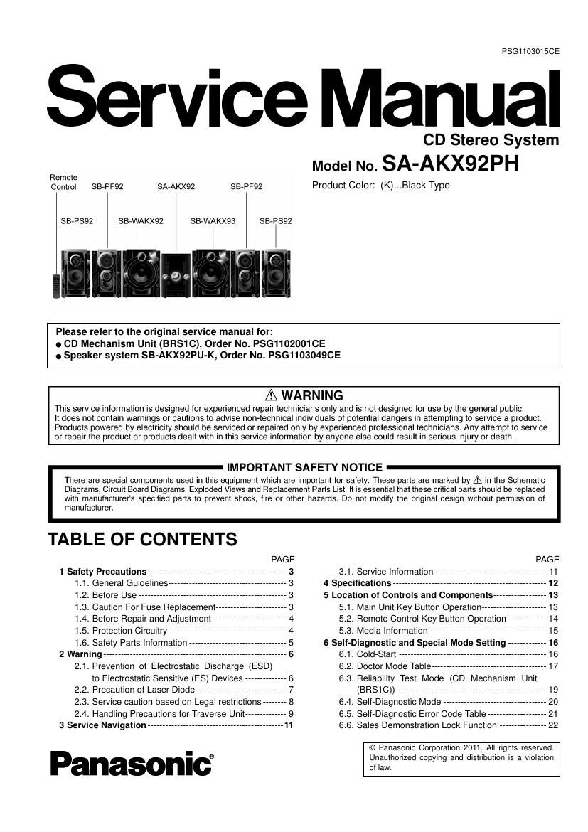 panasonic sa akx92 service manual