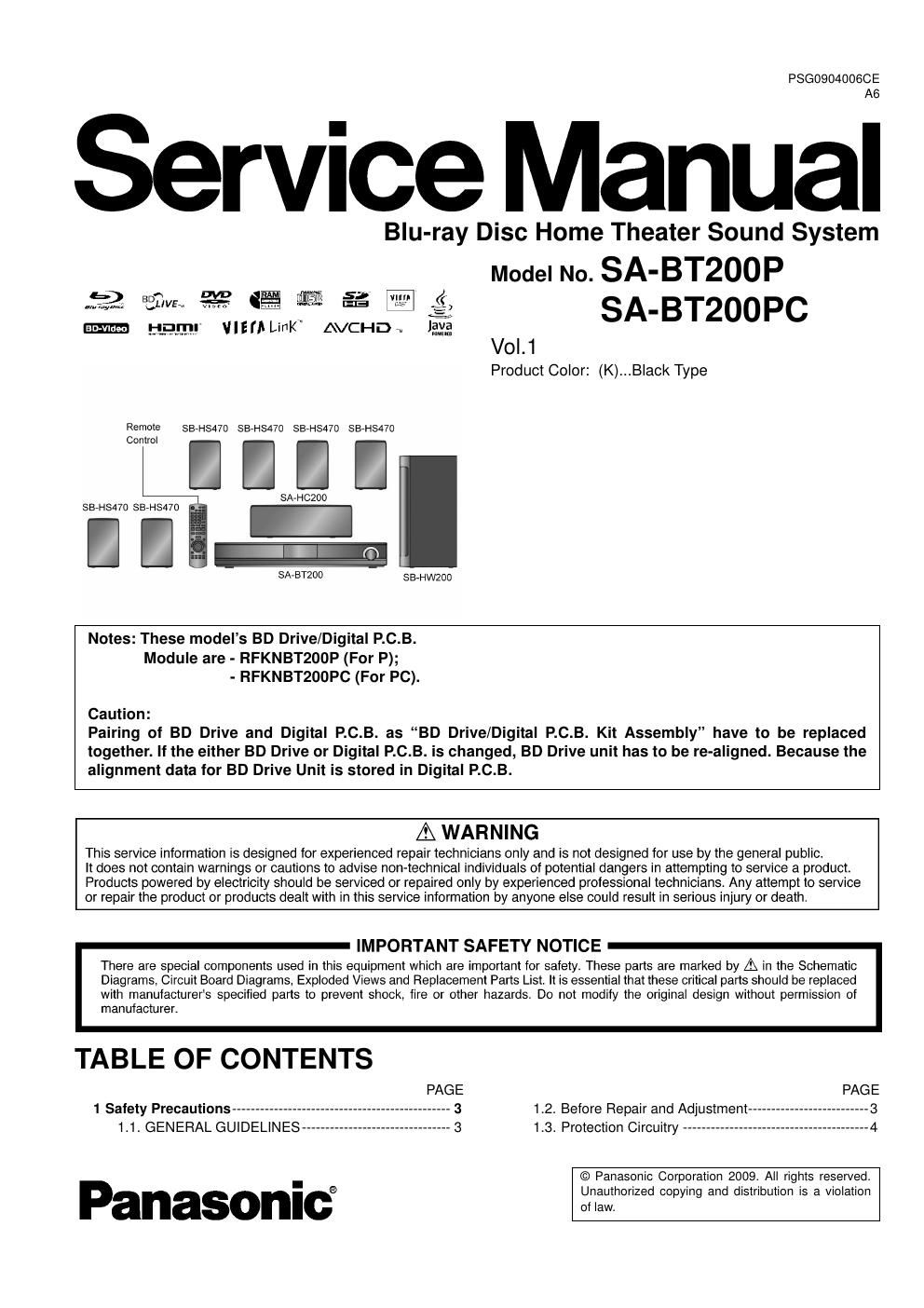 panasonic sa bt 200 pc service manual