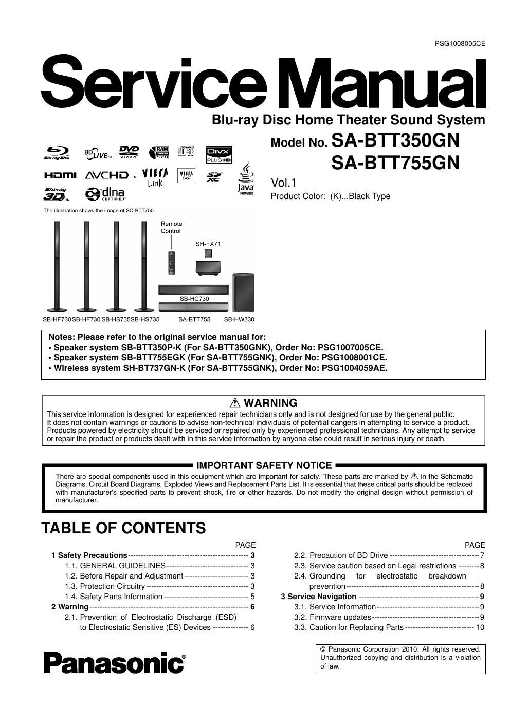 panasonic sa btt 350 gn service manual