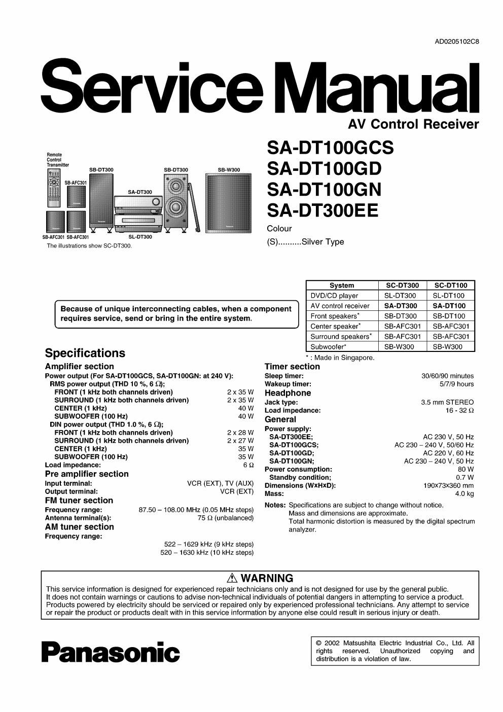 panasonic sa dt 100 gn service manual