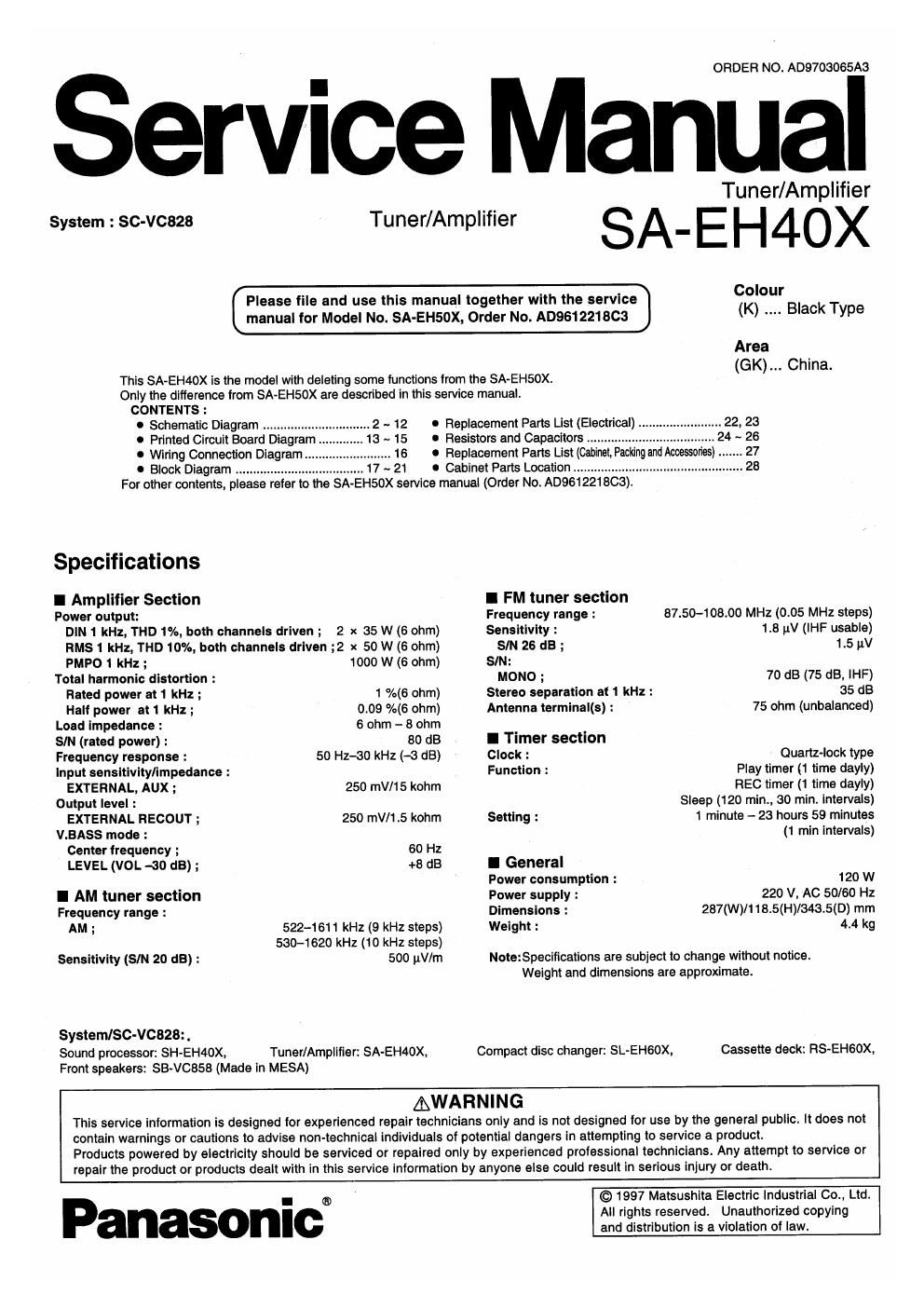 panasonic sa eh 40 x service manual