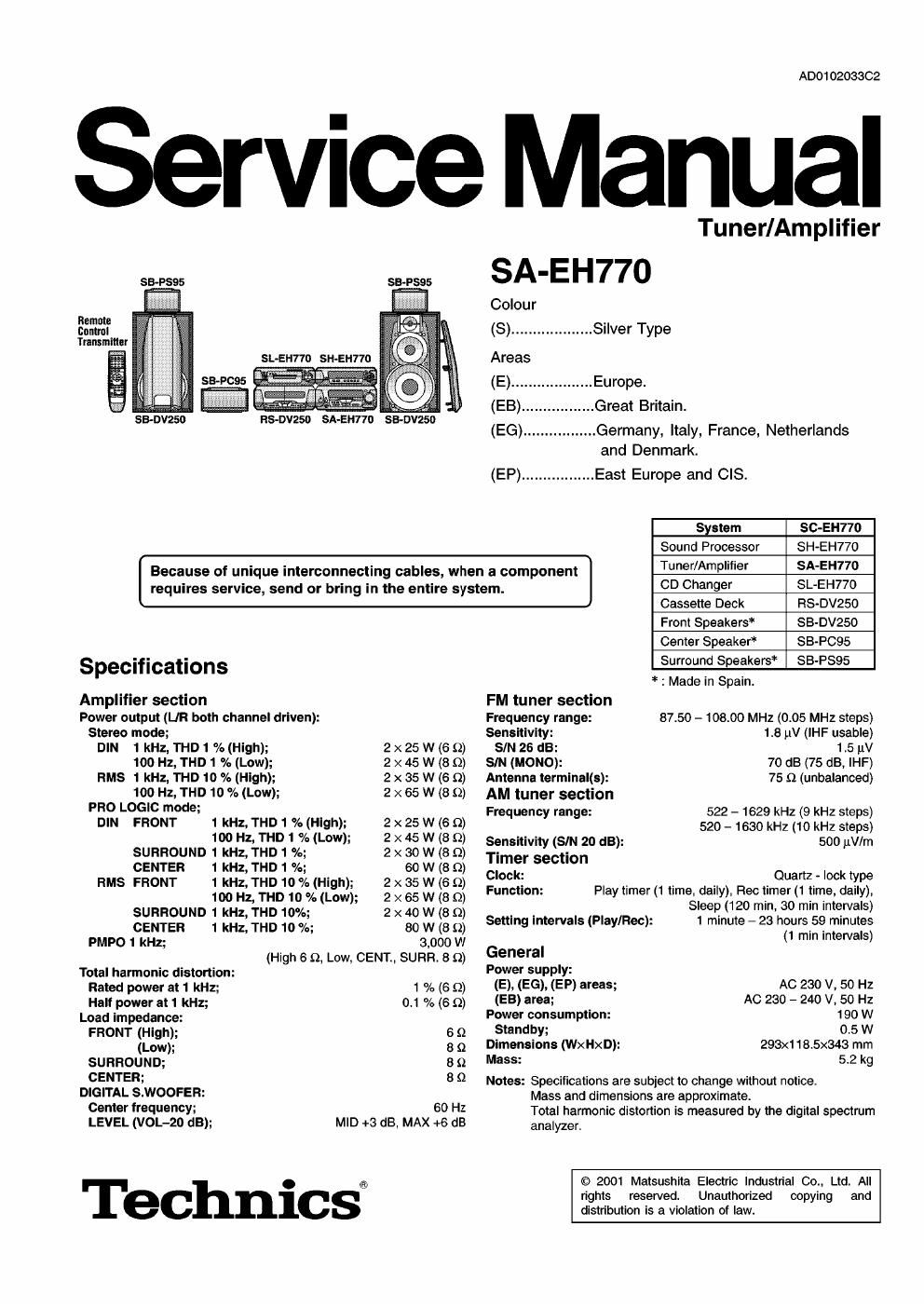 panasonic sa eh 770 service manual