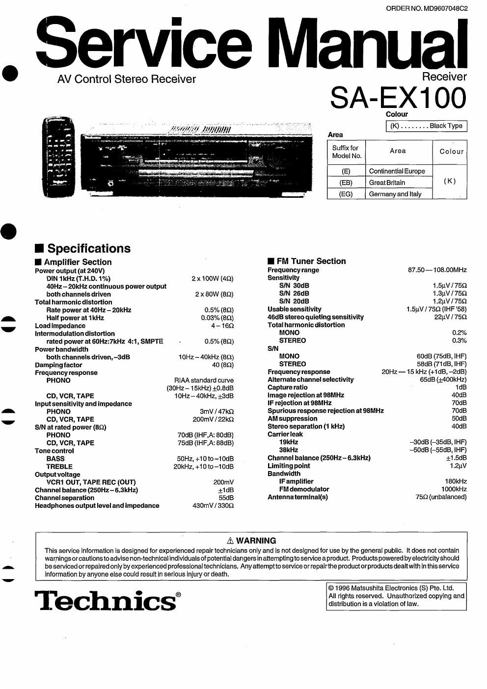 panasonic sa ex 100 service manual