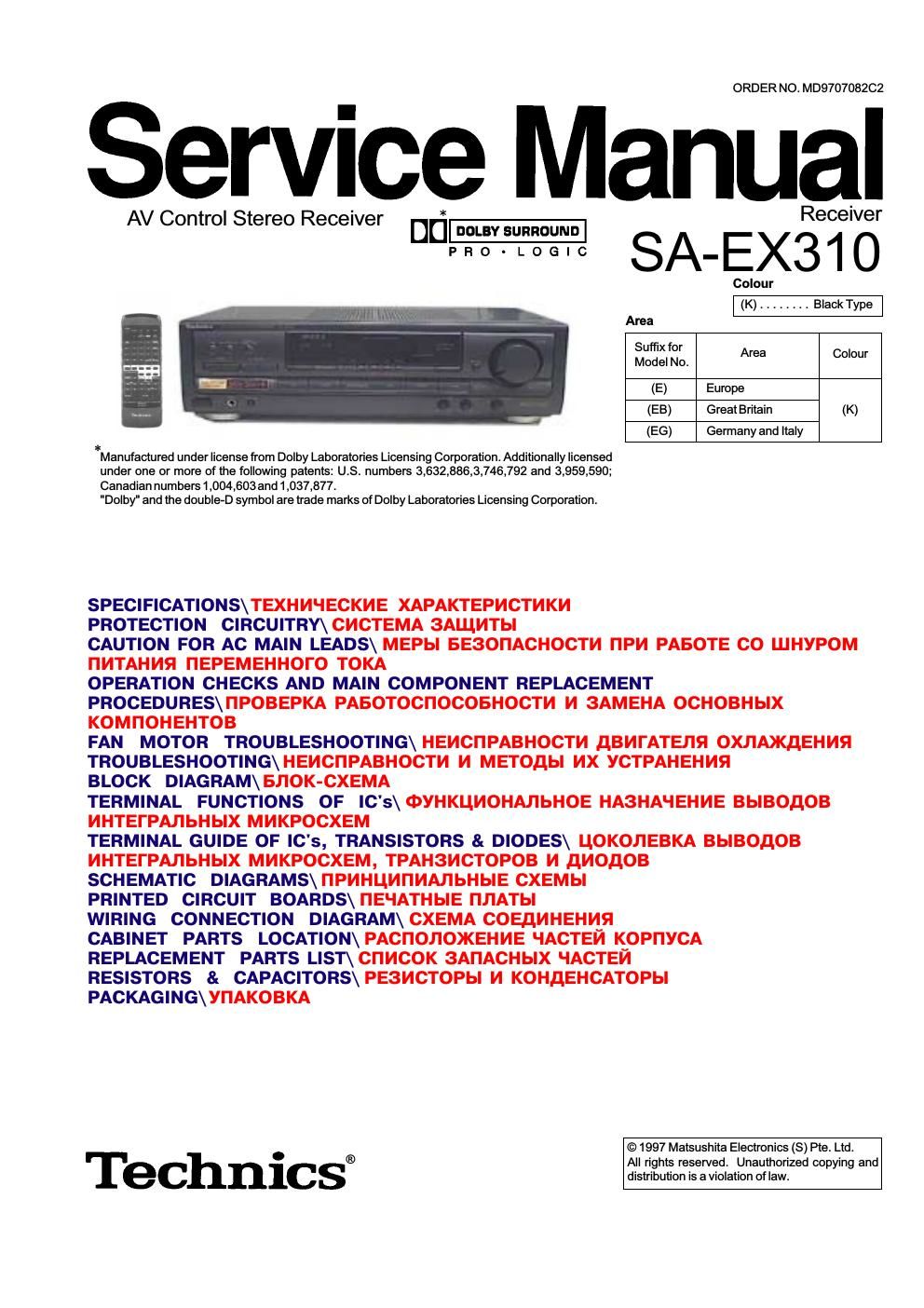 panasonic sa ex 310 service manual