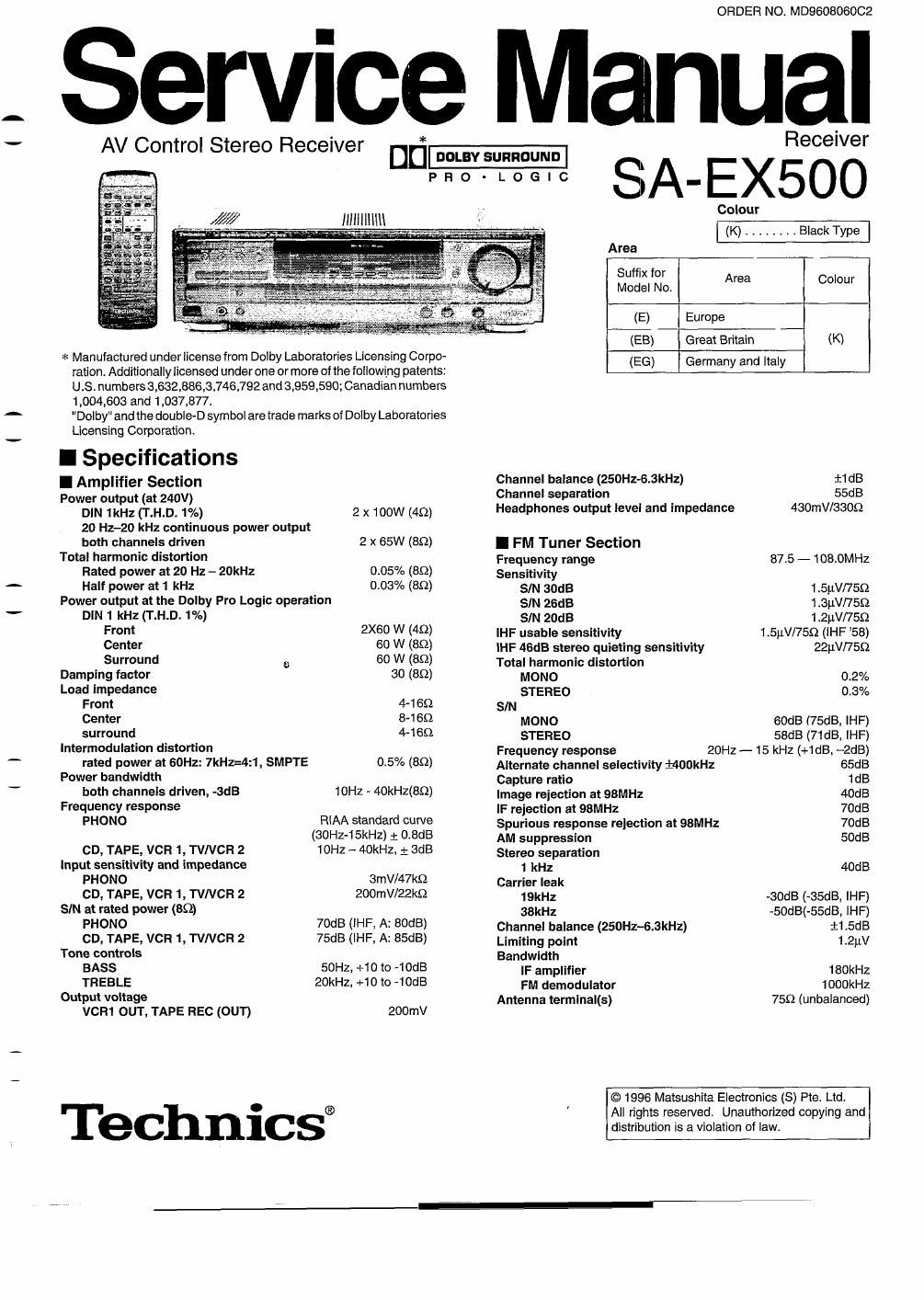 panasonic sa ex 500 service manual