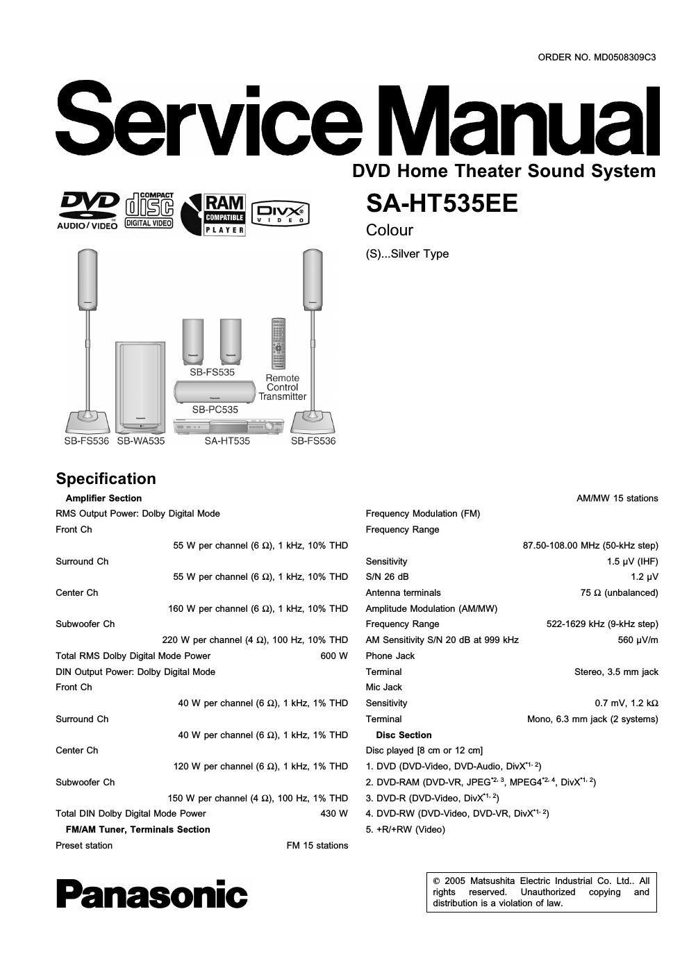 panasonic sa gt 535 ee service manual