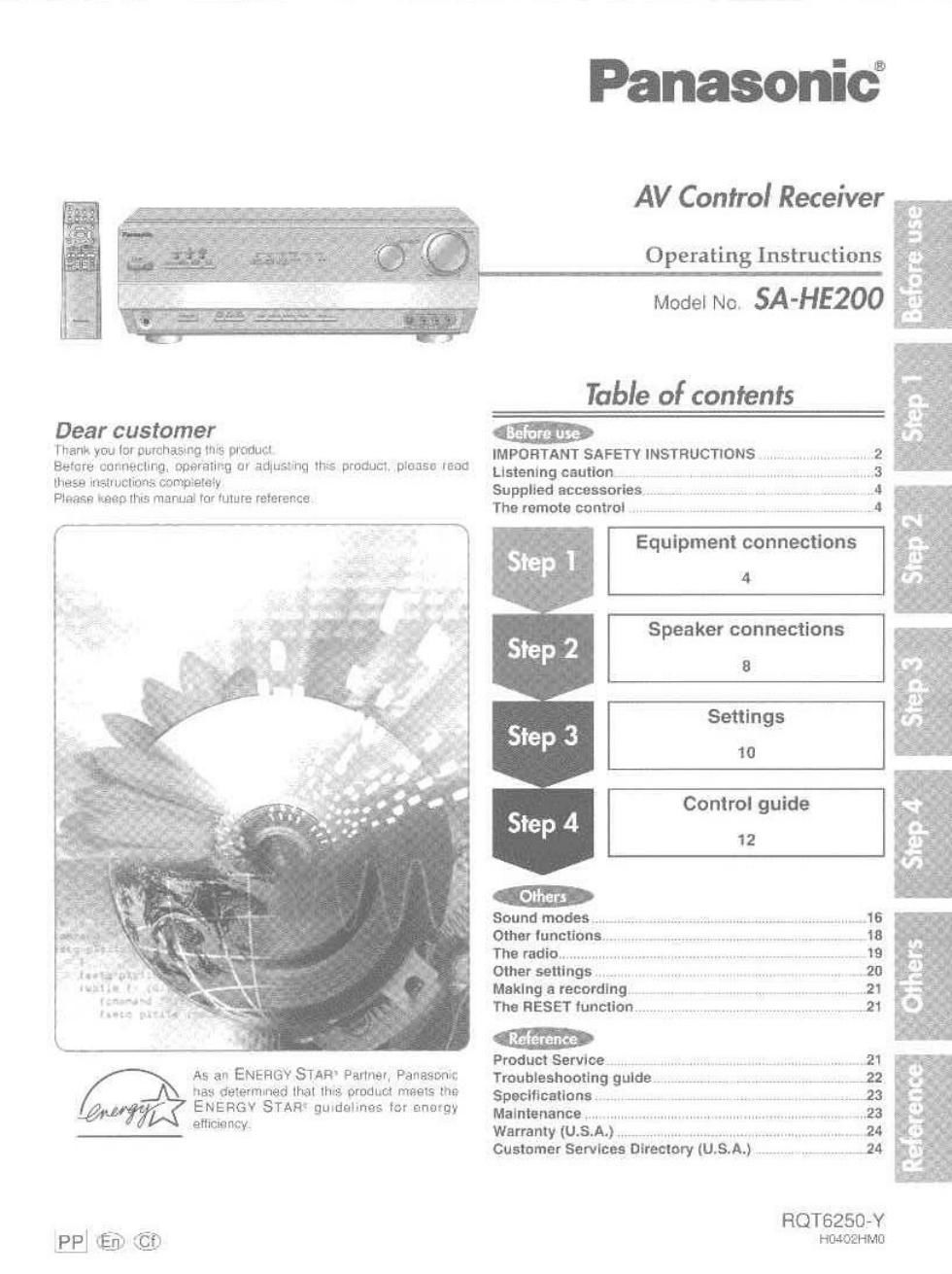 panasonic sa he 200 owners manual