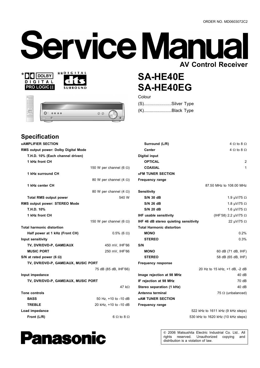 panasonic sa he 40 e service manual