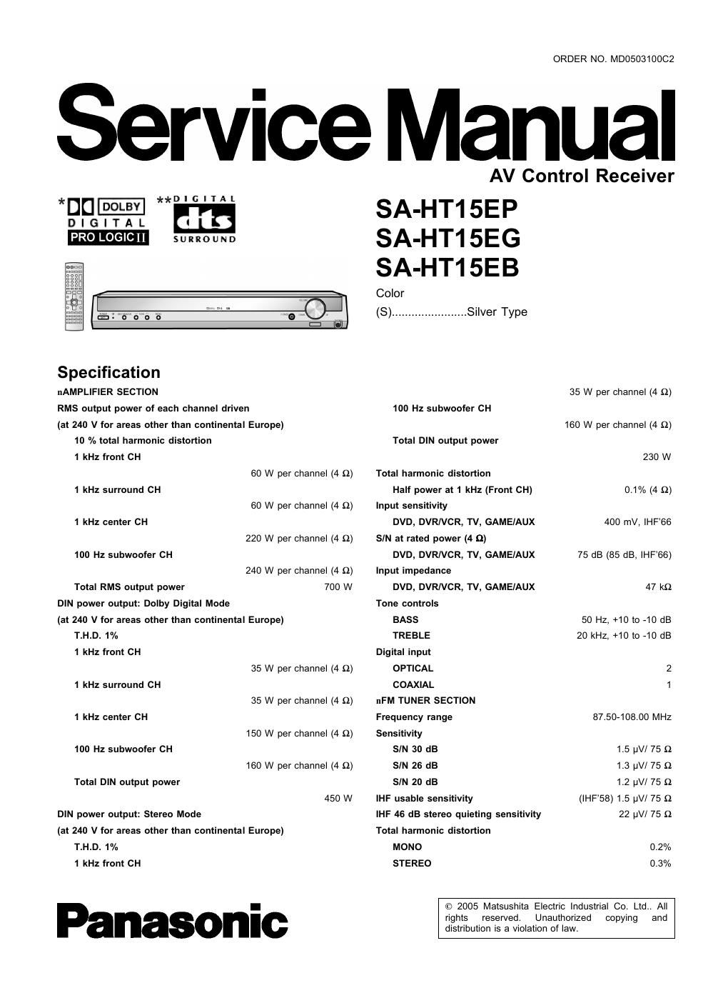 panasonic sa ht 15 eb service manual